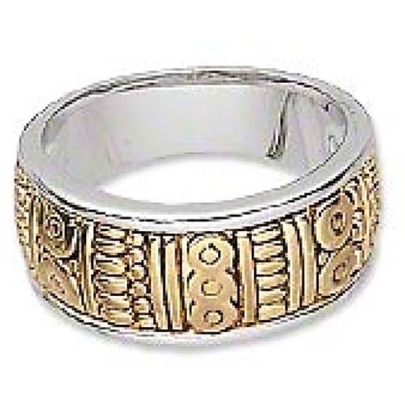 RING, CONTEMPORARY DESIGN, SIZE 8, ANTIQUED GOLD-FINISH & ANTIQUED BRASS, 10mm - Picture 1 of 1